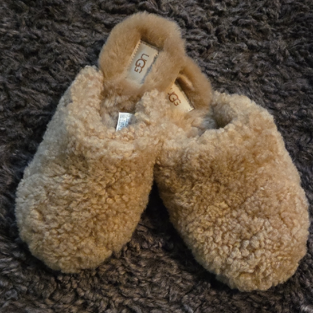UGG Tan Shearling Slip-On Clog Slippers
